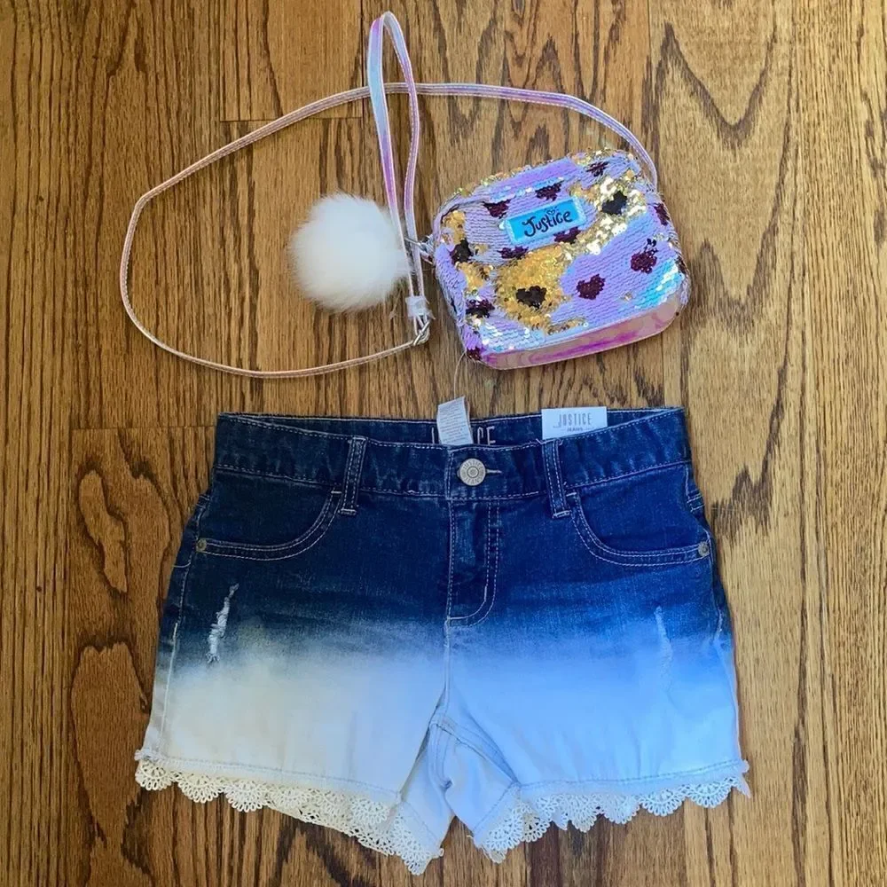 Girls Justice Distressed Shorts & Justice Purse